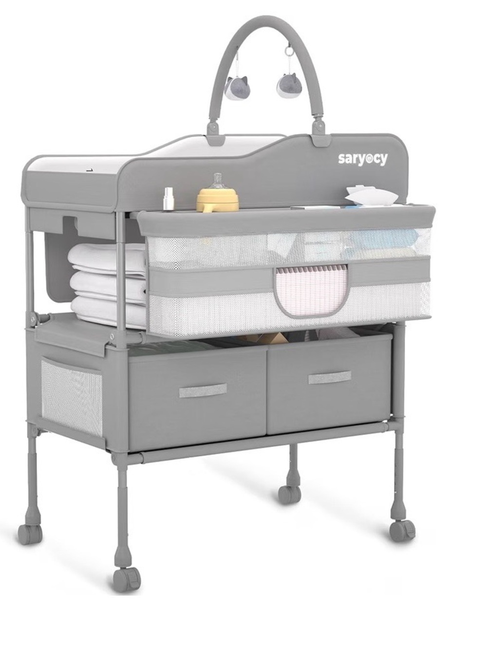 Saryocy Gray Baby Changing Station with Toy Arch and Storage